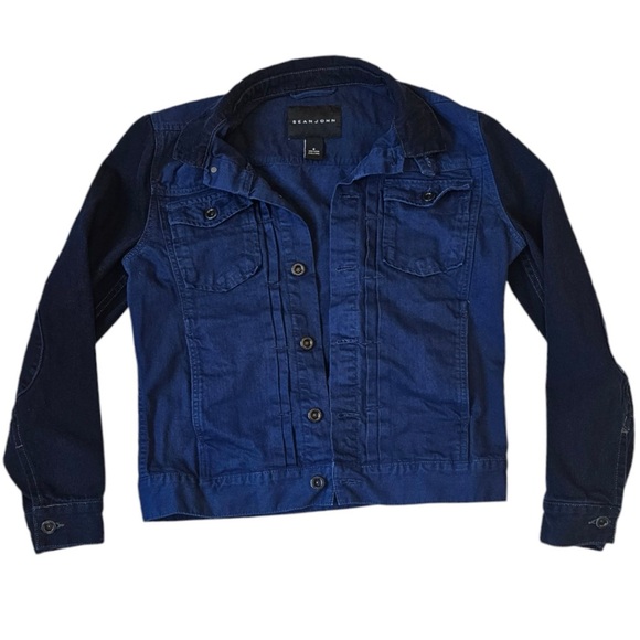 SEAN JOHN Jean Jacket Two Tone Blue Black and Black denim jacket Size Small - Picture 2 of 8